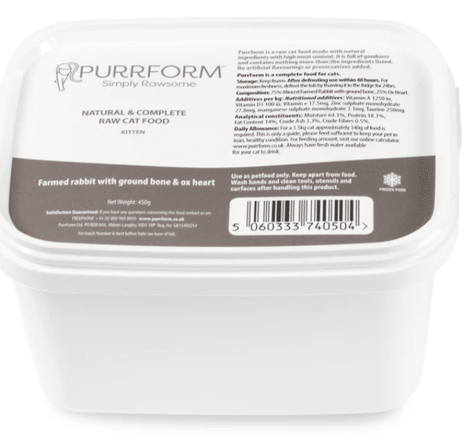 Purrform Farmed Rabbit with Ground Bone & Ox Heart 454g - Image 2